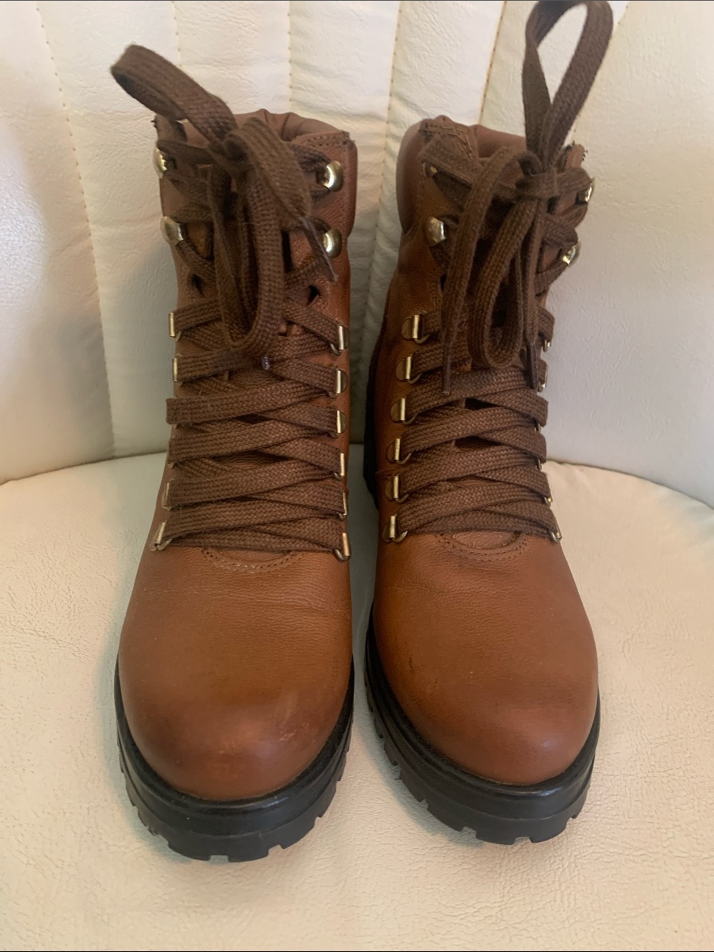 Steve Madden Brown Lace-Up Leather Combat Boots